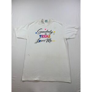 Vintage T-Shirts Plus Somebody in Texas Loves Me Graphic Tee White Large USA